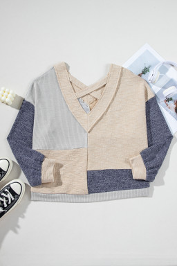 Ashleigh Blue Colorblock Patchwork Crisscross Back Ribbed Plus Size Top