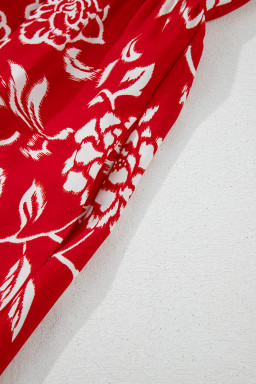 Red Floral Print Spaghetti Strap Empire Waist Maxi Dress