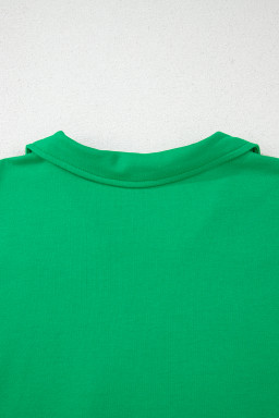 Bright Green Turn-Down Collar Plain Plus Size Blouse