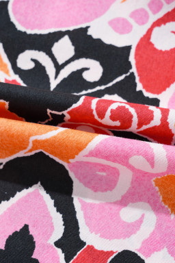 Pink Geometric Print Square Neck Puff Sleeve Mini Dress