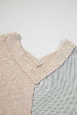 Ashleigh Blue Colorblock Patchwork Crisscross Back Ribbed Plus Size Top