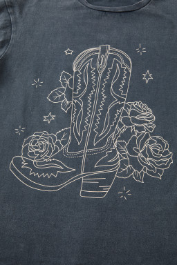 High-rise Vintage Cowboy Boots Floral Graphic Tee