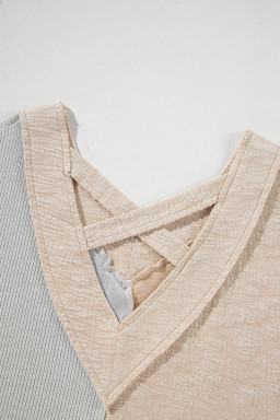 Ashleigh Blue Colorblock Patchwork Crisscross Back Ribbed Plus Size Top