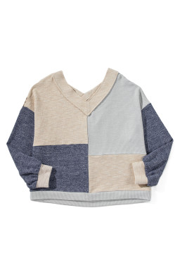 Ashleigh Blue Colorblock Patchwork Crisscross Back Ribbed Plus Size Top