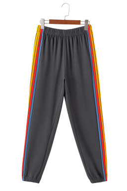 Dark Grey Rainbow Striped Jogger Sweatpants