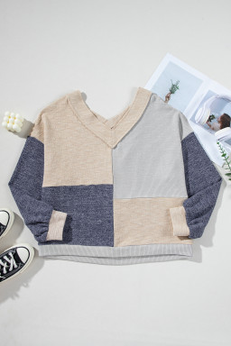 Ashleigh Blue Colorblock Patchwork Crisscross Back Ribbed Plus Size Top