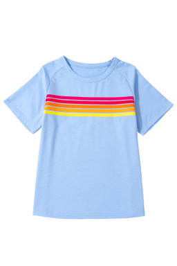 Beau Blue Colorful Striped Casual Tee