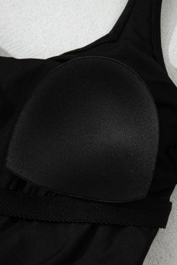 Black Side Tied Waist Square Neck Adjustable Straps A Line One Piece Swim Dress