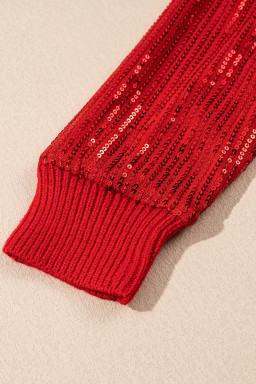 Racing Red Merry Graphic Sequin Sleeves Christmas Sweater