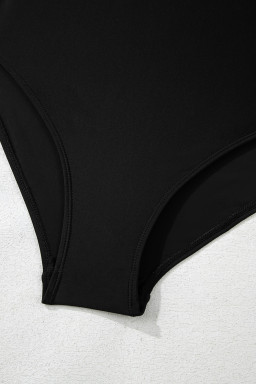 Black Side Tied Waist Square Neck Adjustable Straps A Line One Piece Swim Dress