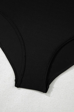 Black Side Tied Waist Square Neck Adjustable Straps A Line One Piece Swim Dress