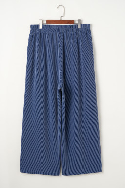 Sail Blue Plus Size Ribbed Top and Wide Leg Pants Set