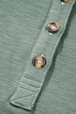 Seagrass Stitch Details Half Button Drop Sleeve Plus Size Top