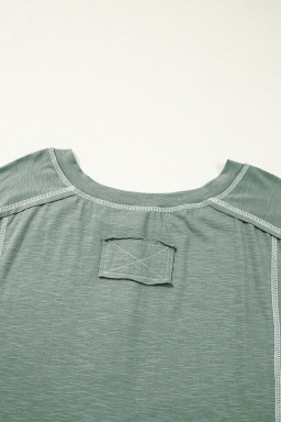 Seagrass Stitch Details Half Button Drop Sleeve Plus Size Top