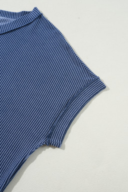 Sail Blue Plus Size Ribbed Top and Wide Leg Pants Set