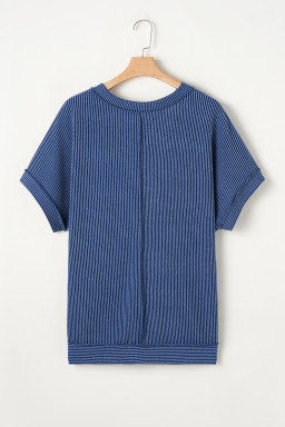 Sail Blue Plus Size Ribbed Top and Wide Leg Pants Set