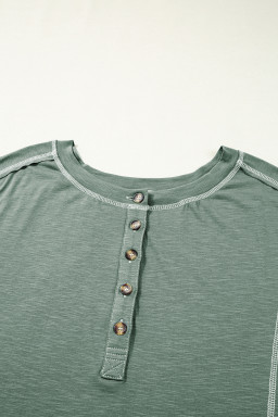 Seagrass Stitch Details Half Button Drop Sleeve Plus Size Top