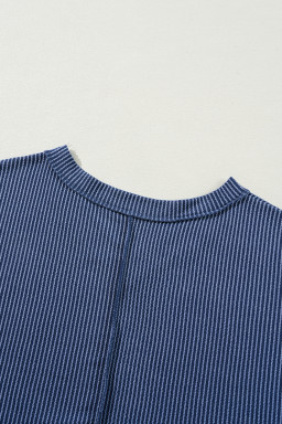 Sail Blue Plus Size Ribbed Top and Wide Leg Pants Set