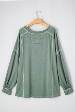 Seagrass Stitch Details Half Button Drop Sleeve Plus Size Top