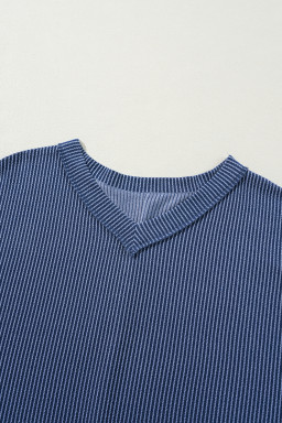 Sail Blue Plus Size Ribbed Top and Wide Leg Pants Set