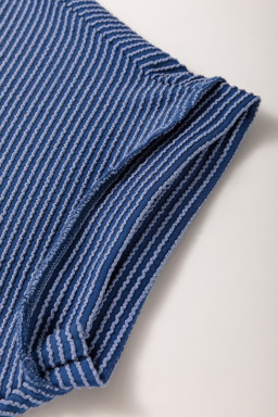 Sail Blue Plus Size Ribbed Top and Wide Leg Pants Set