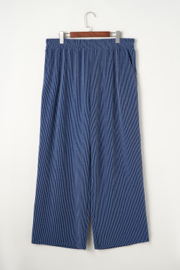 Sail Blue Plus Size Ribbed Top and Wide Leg Pants Set