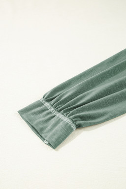 Seagrass Stitch Details Half Button Drop Sleeve Plus Size Top