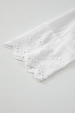 White Eyelet Lace Patchwork Textured Blouse