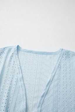 Mist Blue Solid Color Pocket Long Sleeve Cardigan