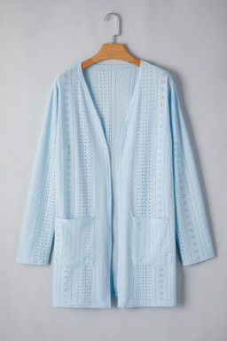 Mist Blue Solid Color Pocket Long Sleeve Cardigan