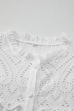 White Eyelet Lace Patchwork Textured Blouse