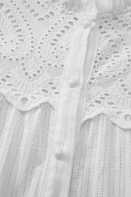 White Eyelet Lace Patchwork Textured Blouse