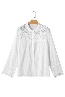 White Eyelet Lace Patchwork Textured Blouse