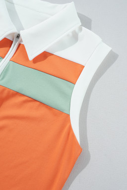 Russet Orange Colorblock Quarter Zip Collared Athletic Mini Dress