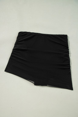 Black Ruched Mesh One Shoulder Bikini Top and Skirts Set