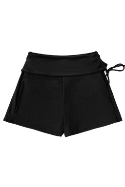 Black Drawstring Ruched High Waist Loose Swim Shorts