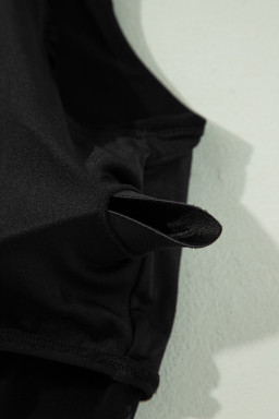 Black Ruched Mesh One Shoulder Bikini Top and Skirts Set