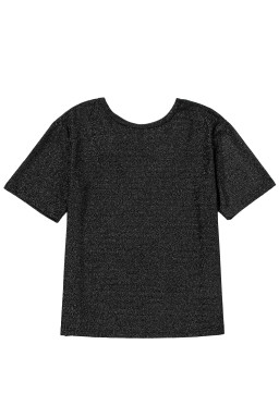 Black Bow Decor Glittery Short Sleeve Top