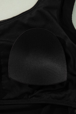 Black Ruched Mesh One Shoulder Bikini Top and Skirts Set