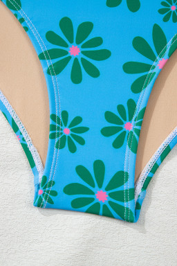 Orange Floral Colorblock Buttoned Front Spaghetti Straps Swimsuit