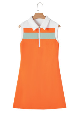 Russet Orange Colorblock Quarter Zip Collared Athletic Mini Dress