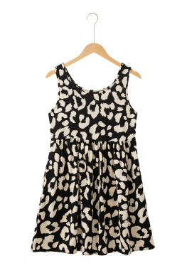 Black Leopard Print U Neck Sleeveless High Waist Dress