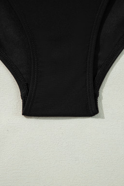 Black Ruched Mesh One Shoulder Bikini Top and Skirts Set