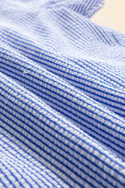 Sky Blue Striped Crochet Applique Boho Blouse