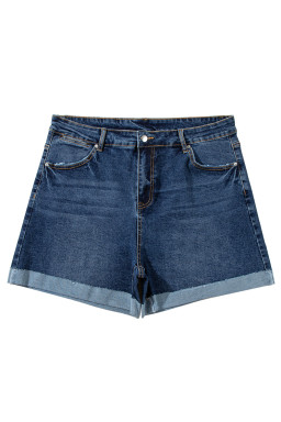 Sail Blue Folded Edge High Waist Plus Size Denim Shorts