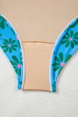 Orange Floral Colorblock Buttoned Front Spaghetti Straps Swimsuit