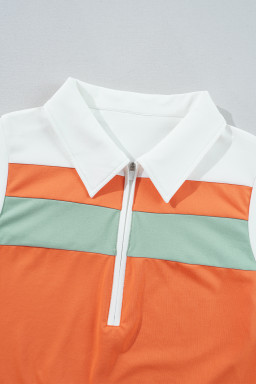 Russet Orange Colorblock Quarter Zip Collared Athletic Mini Dress