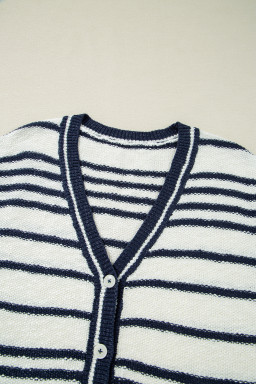 Blue Stripe Loose Buttoned V Neck Knit Vest