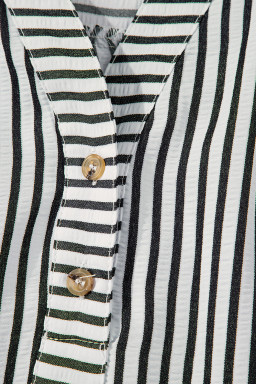 Black Stripe Buttoned V Neck Pocketed Plus Size Mini Dress