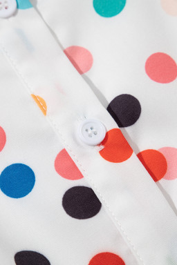 White Polka Dot Print Bubble Sleeve Button Up Plus Size Shirt Dress